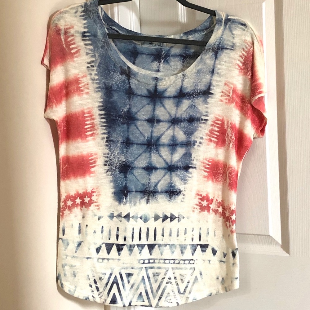 Gaze U.S.A. Short Sleeve Red/White/Blue Knit Top